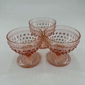 Vintage Set of 3 Pink Hobnail Depression Glass Sherbert Dessert Cups 3.25"